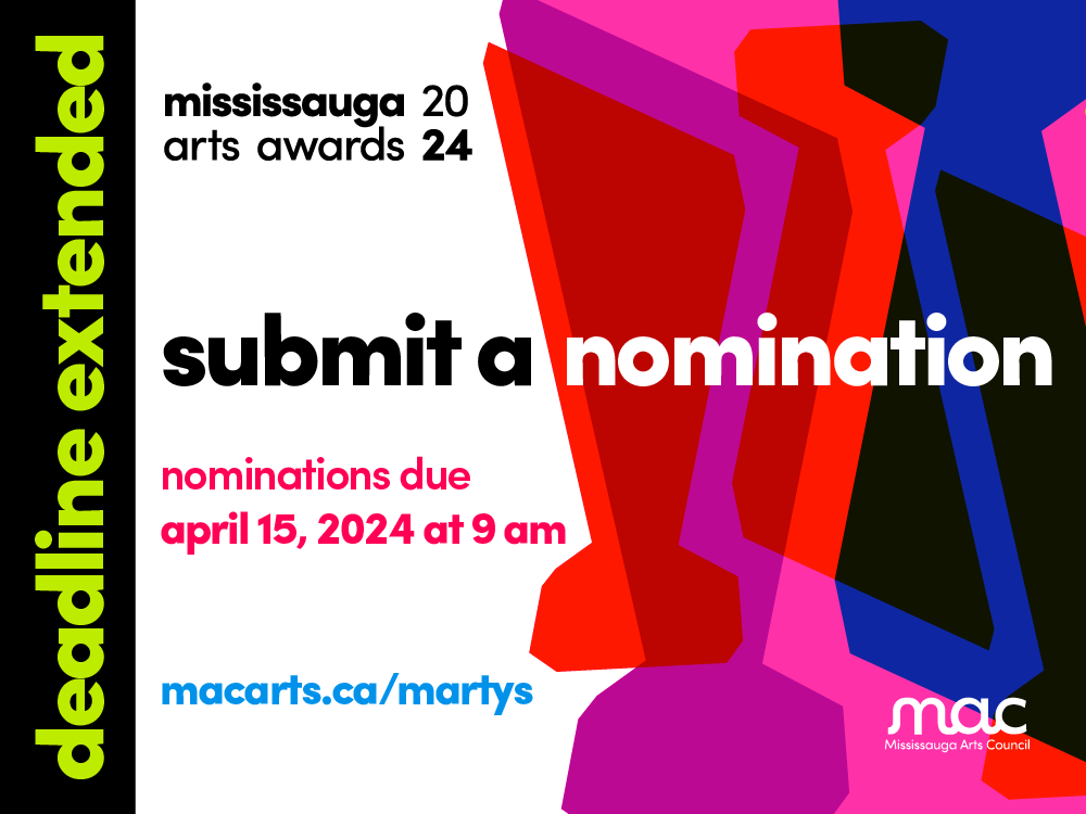 Calling all Mississauga artists and arts groups/collectives, be recognized for your artistic achievements centre stage at the 29th Mississauga Arts Awards (MARTYS)! Nominations are now OPEN!