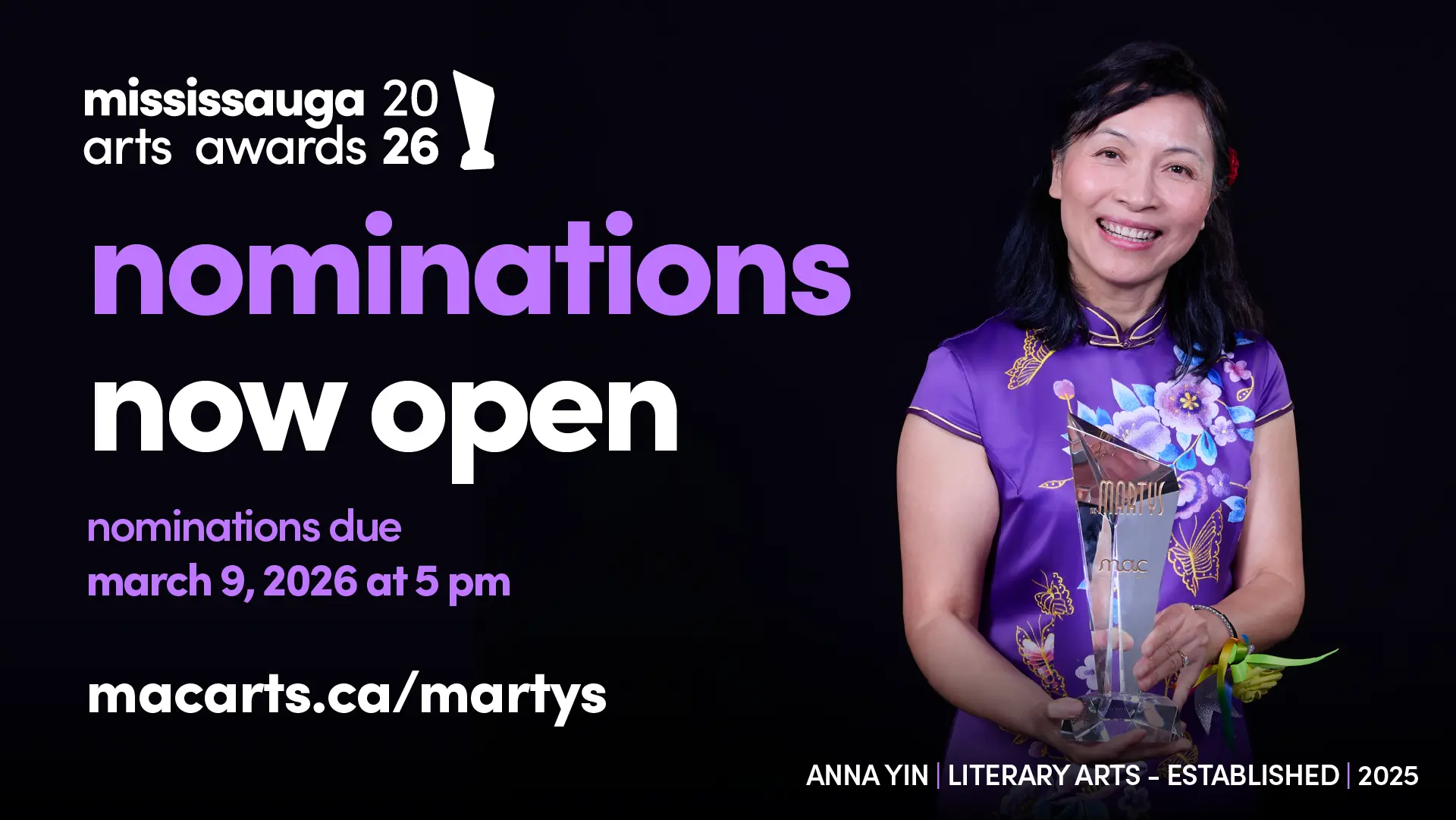 Submit your Nomination for the 2026 Mississauga Arts Awards!