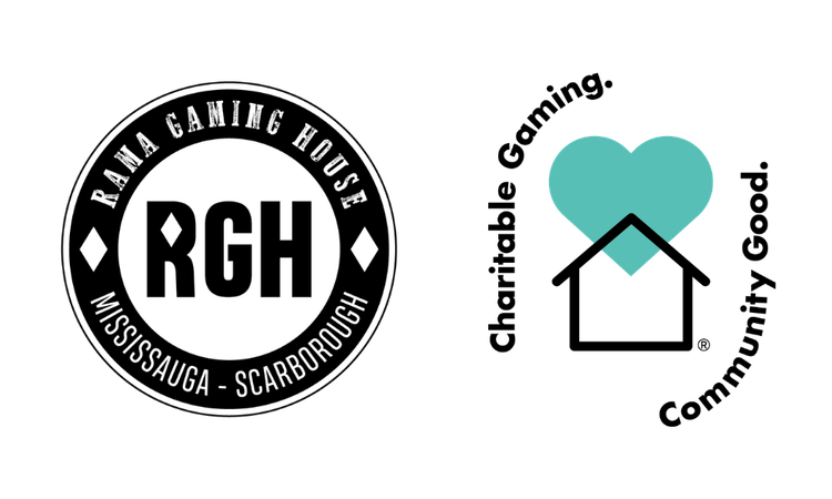Logos for RAMA Gaming House and Charitable Gaming. Community Good.